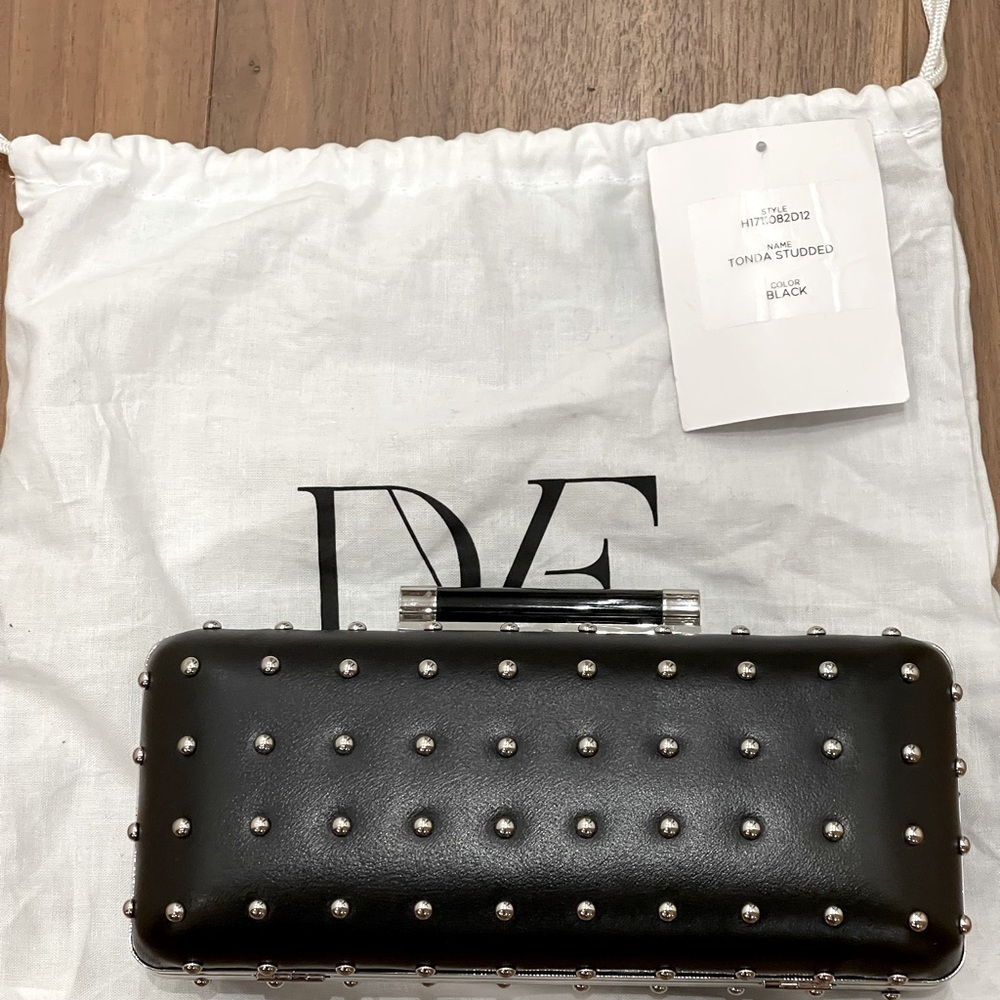 DVF Tonda Studded Leather Clutch Bag, Black